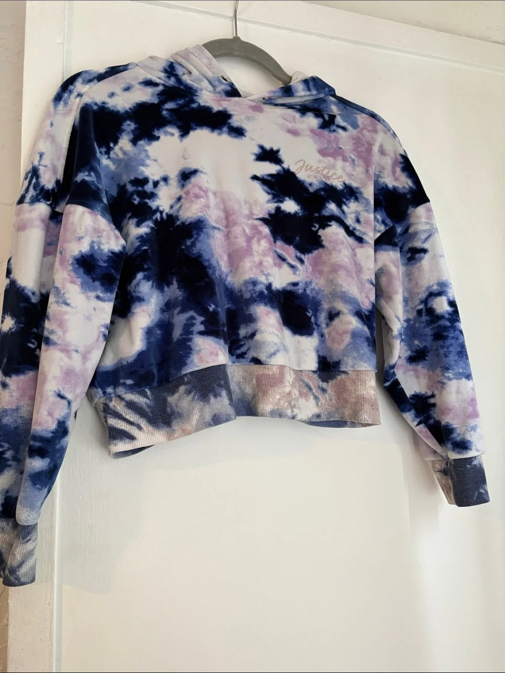 Justice Navy & Lavender Tie-Dye Cropped Hoodie